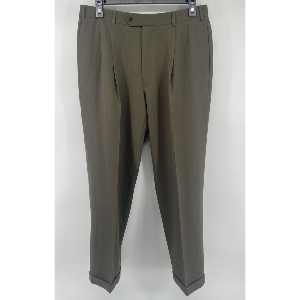 Brooks Brothers Dress Pants Men 36x31 Olive Drab 100% Wool Pleated Cuffed Canada